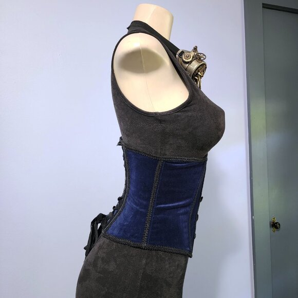 Rare Lip Service Blacklist Dark Blue And Black Accented Button Victorian Corset - Picture 6 of 8